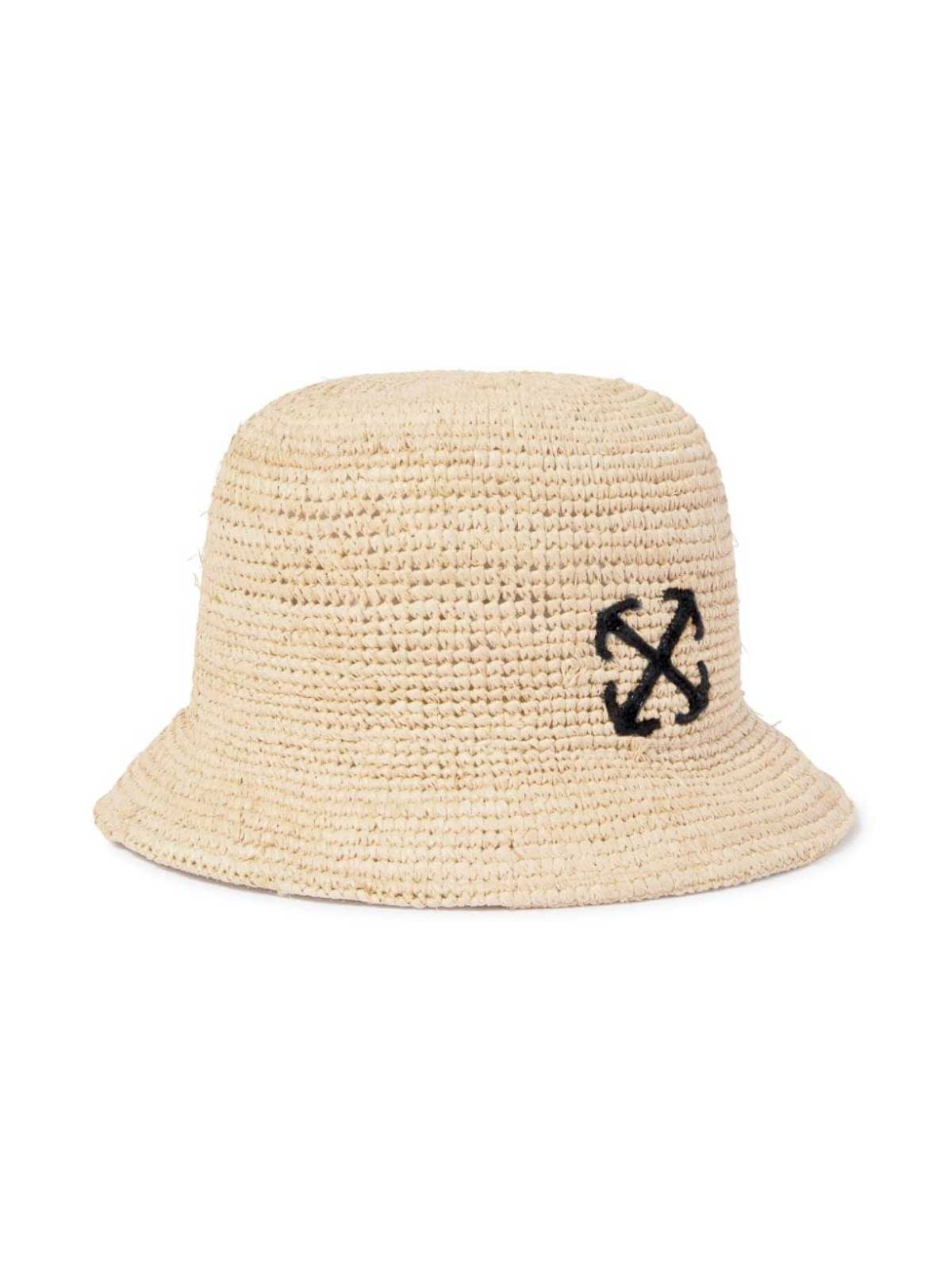 Shop Off-white Arrows-embroidered Raffia Bucket Hat In Beige