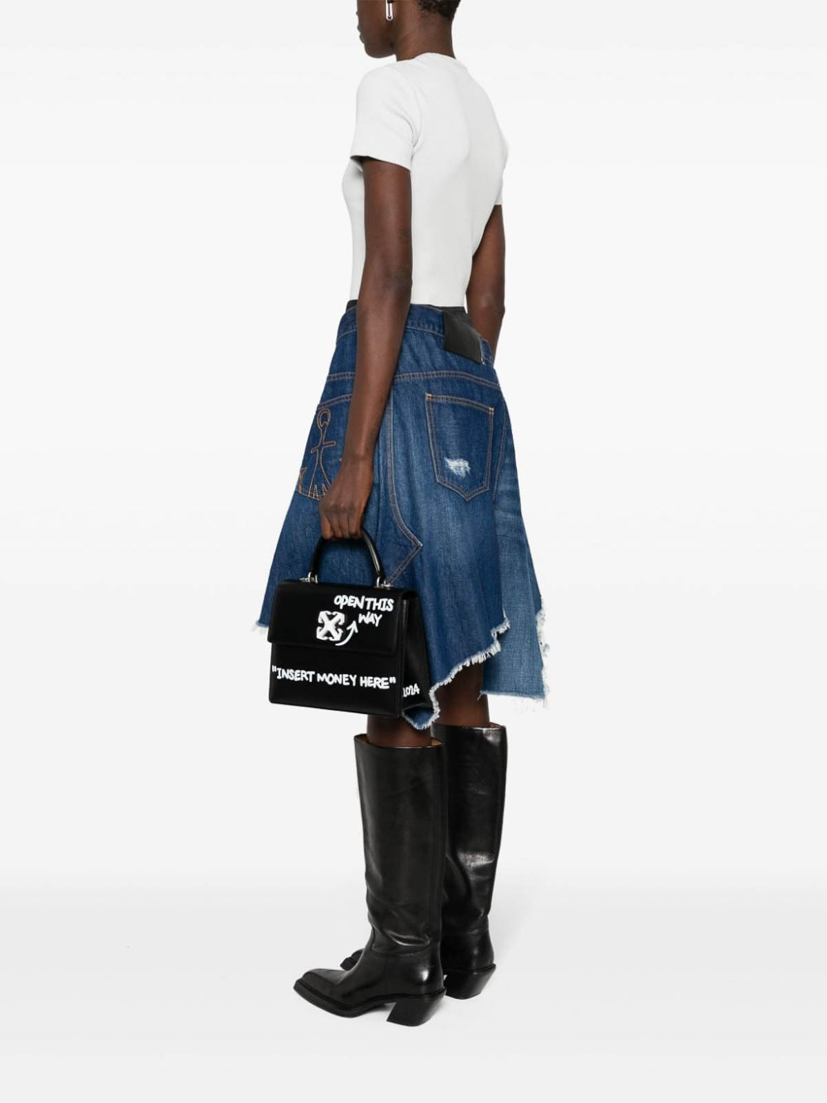 Shop Off-white Jitney 14 Leather Tote Bag In Black