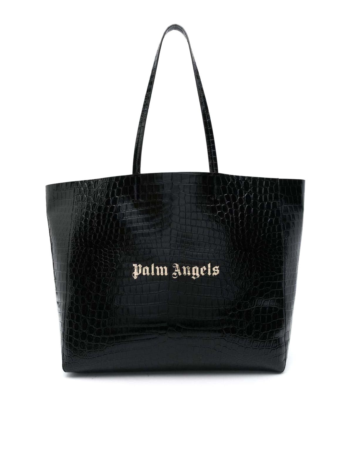 Shop Palm Angels Crocodile-embossed Leather Tote Bag In Black