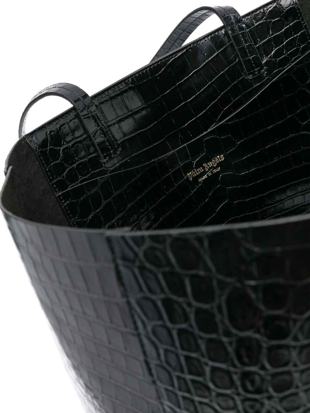 Shop Palm Angels Crocodile-embossed Leather Tote Bag In Black