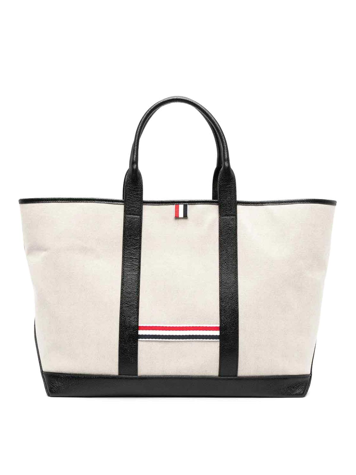 Shop Thom Browne Medium Rwb-stripe Tote Bag In Black