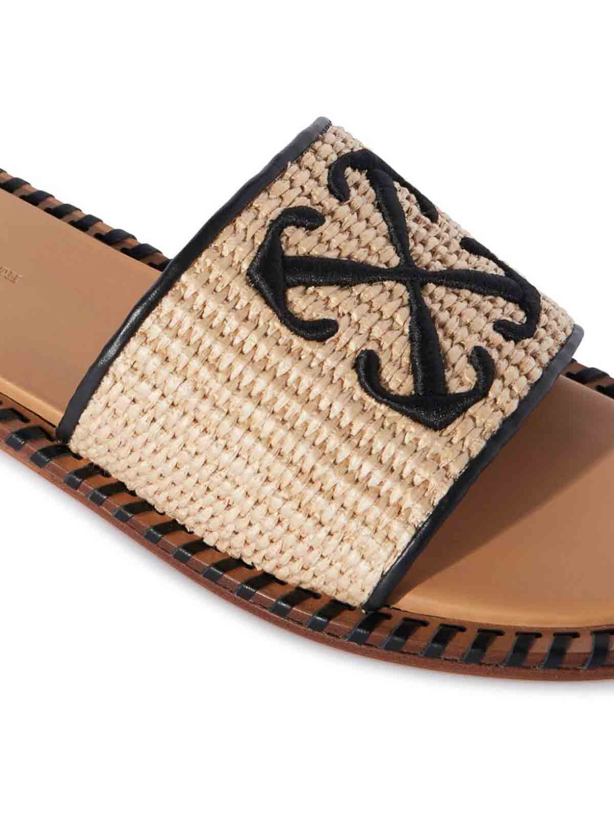 Shop Off-white Twist Arrow Rafia Sandals In Beige