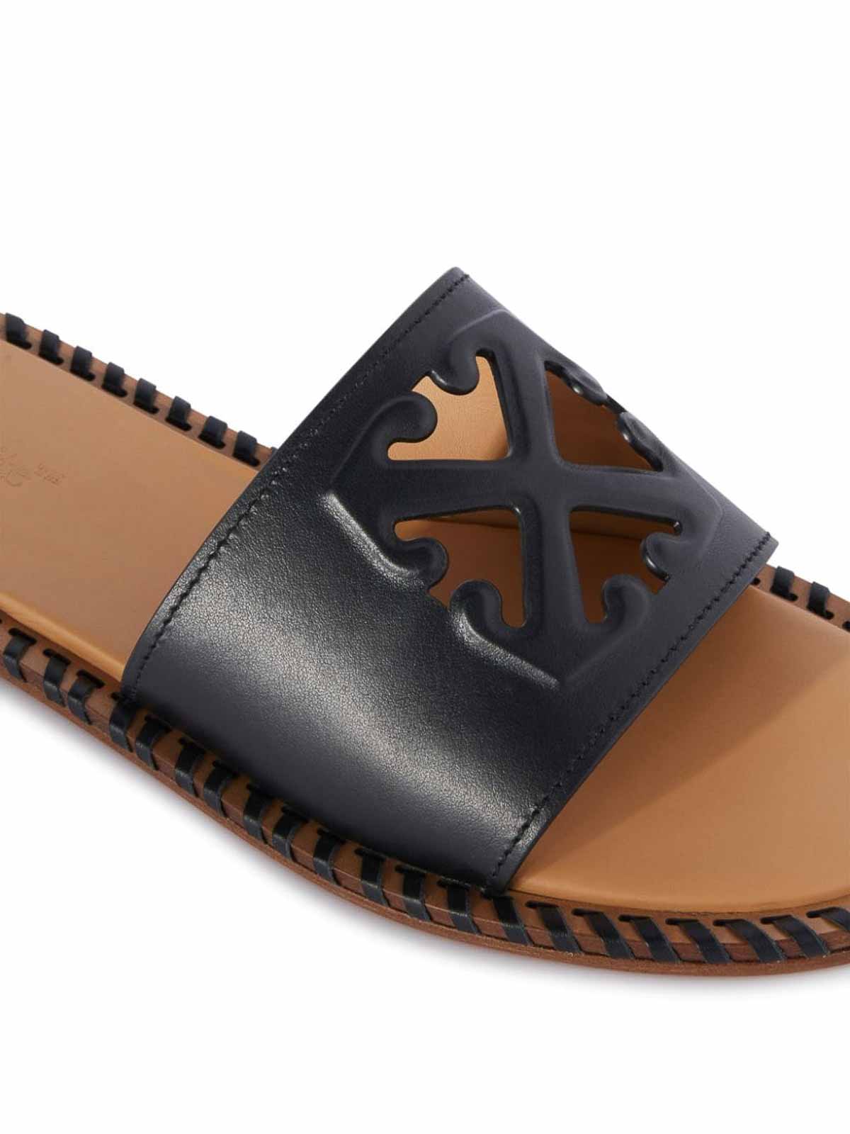 Shop Off-white Twist Arrow-embossed Leather Sandals In Black