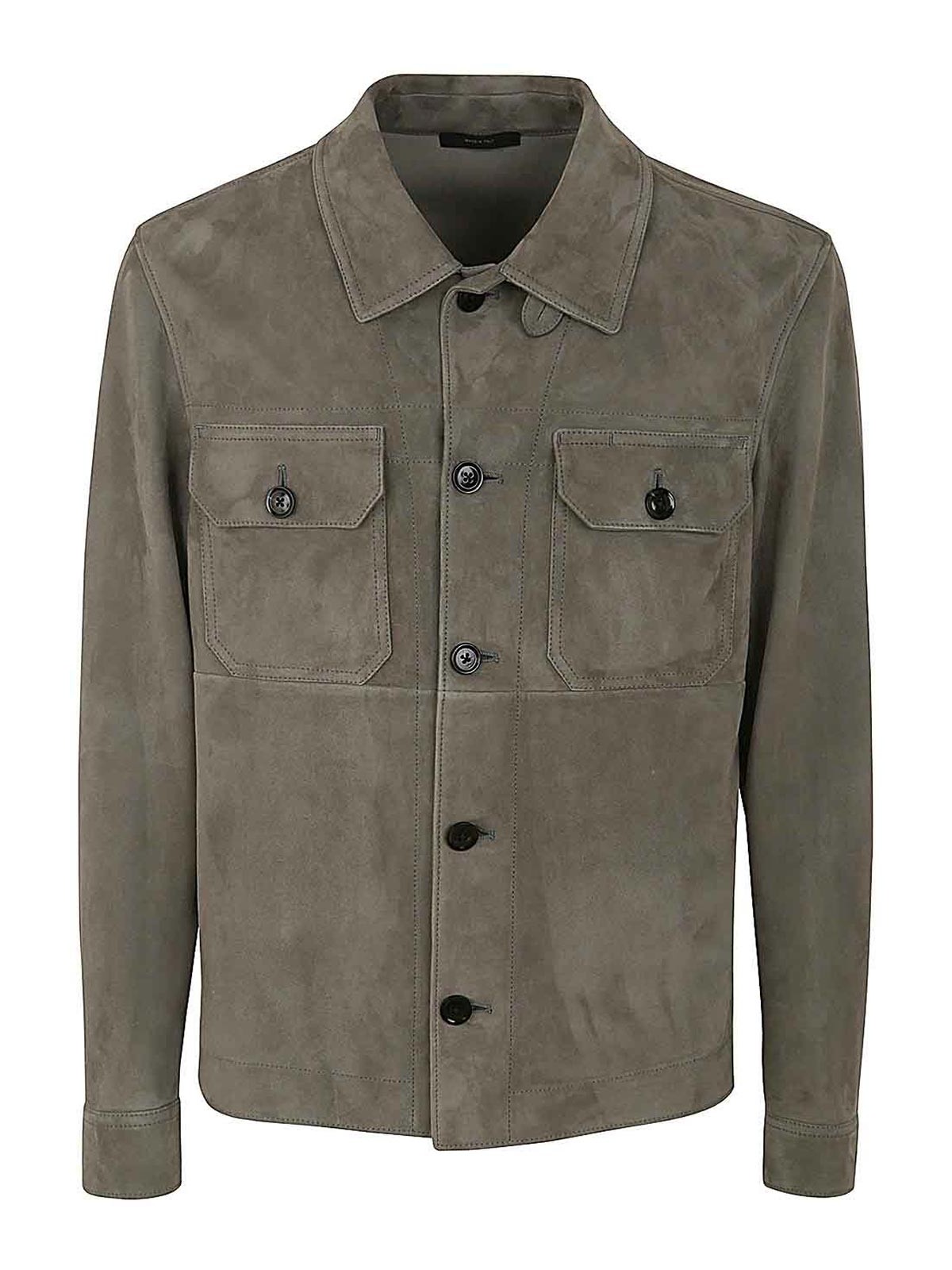 Shop Tom Ford Leather Outwear Shirt In Grey