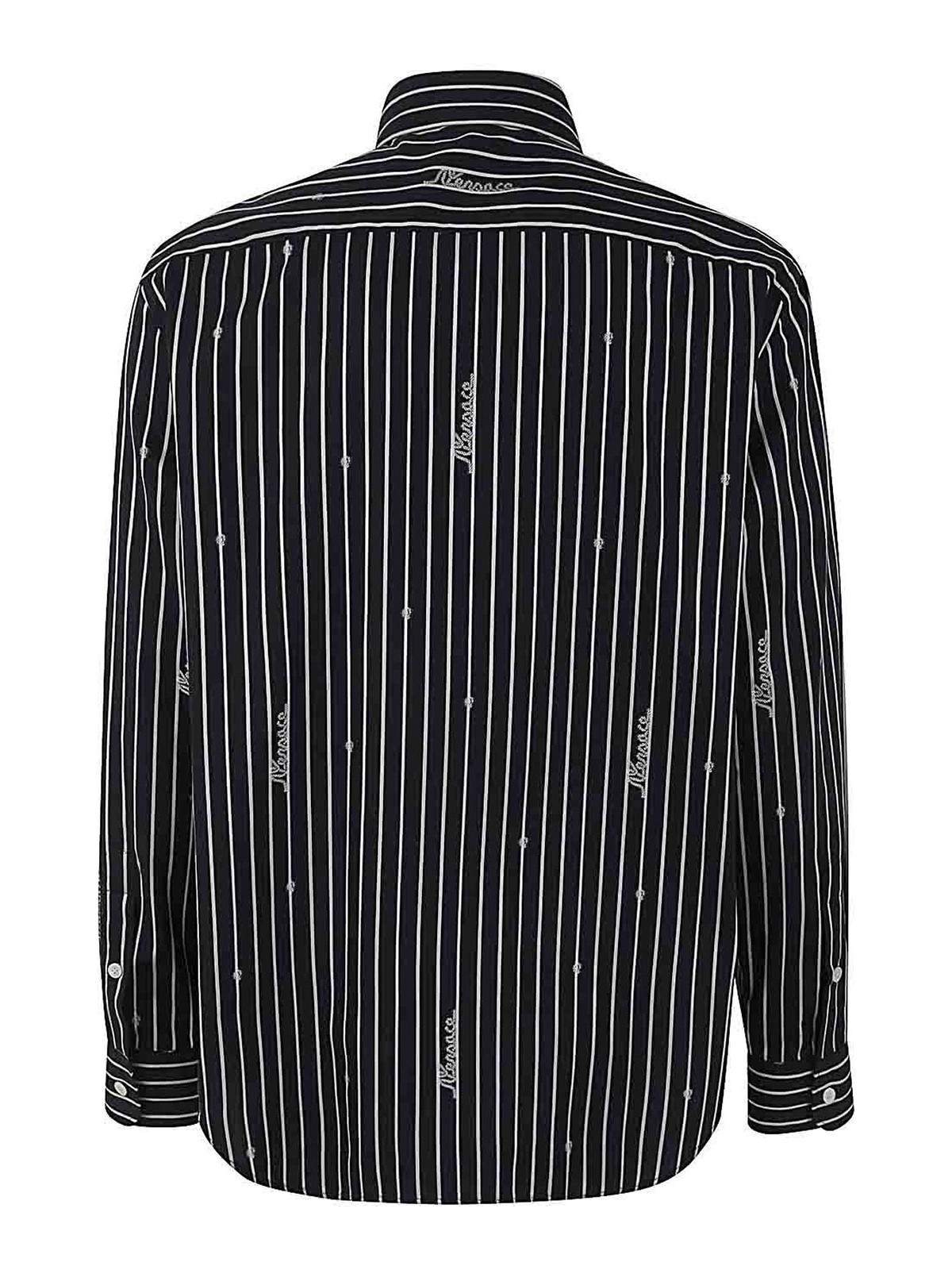 Shop Versace Informal Nautical Stripe Shirt In Blue