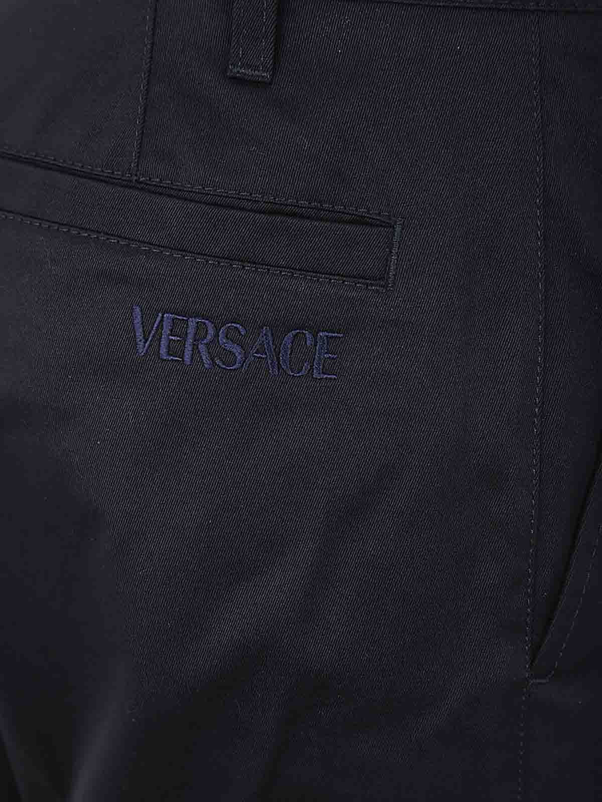 Shop Versace Informal Pant Tessuto Gabardine Cotton In Blue