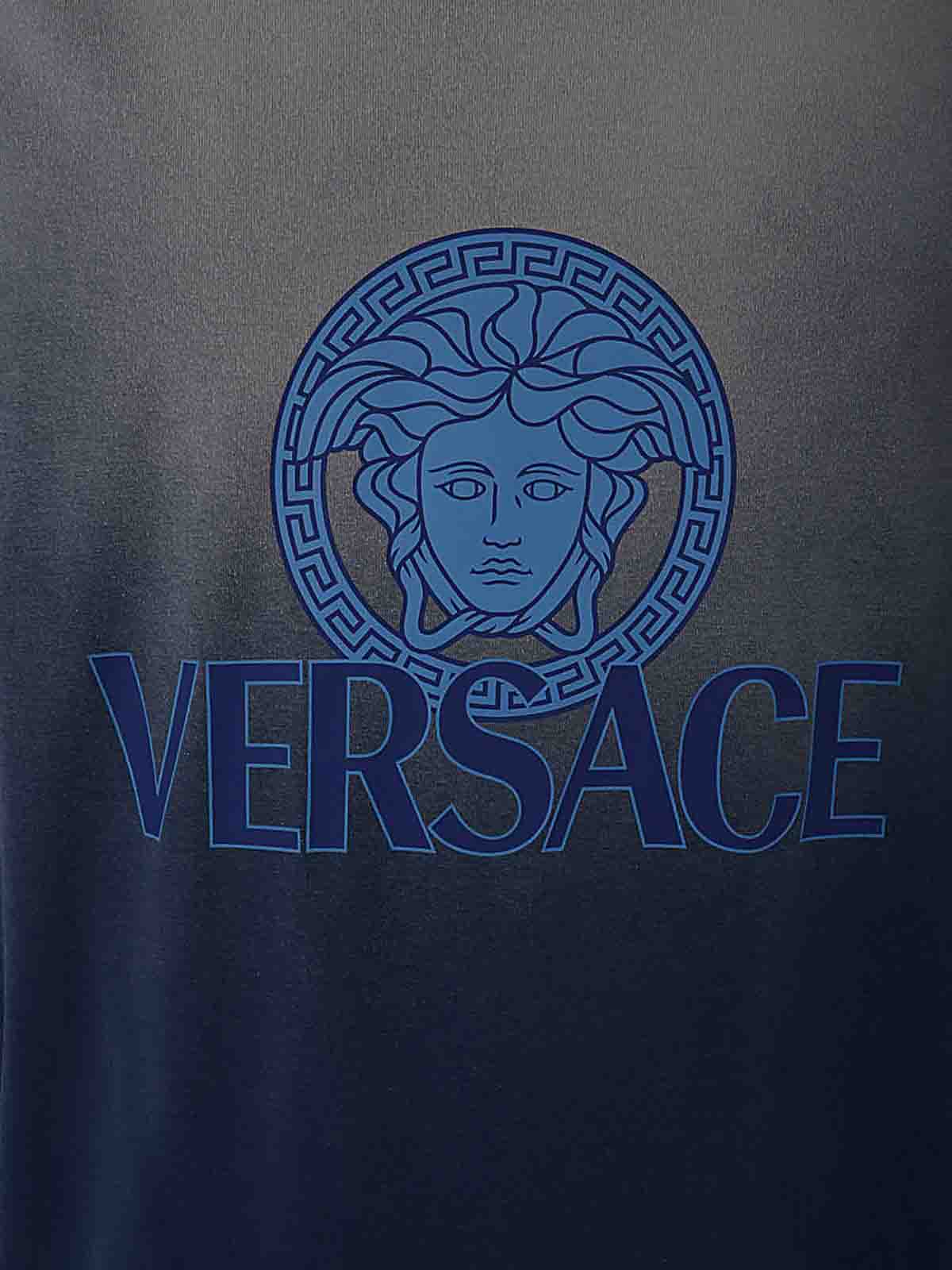 Shop Versace T-shirt Jersey Fabric Degrade Overdye In Blue