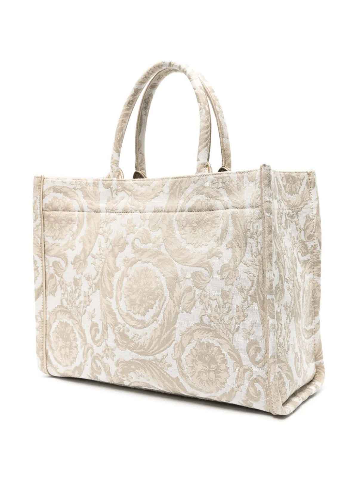Shop Versace Large Tote Embroidery Jacquard In Brown