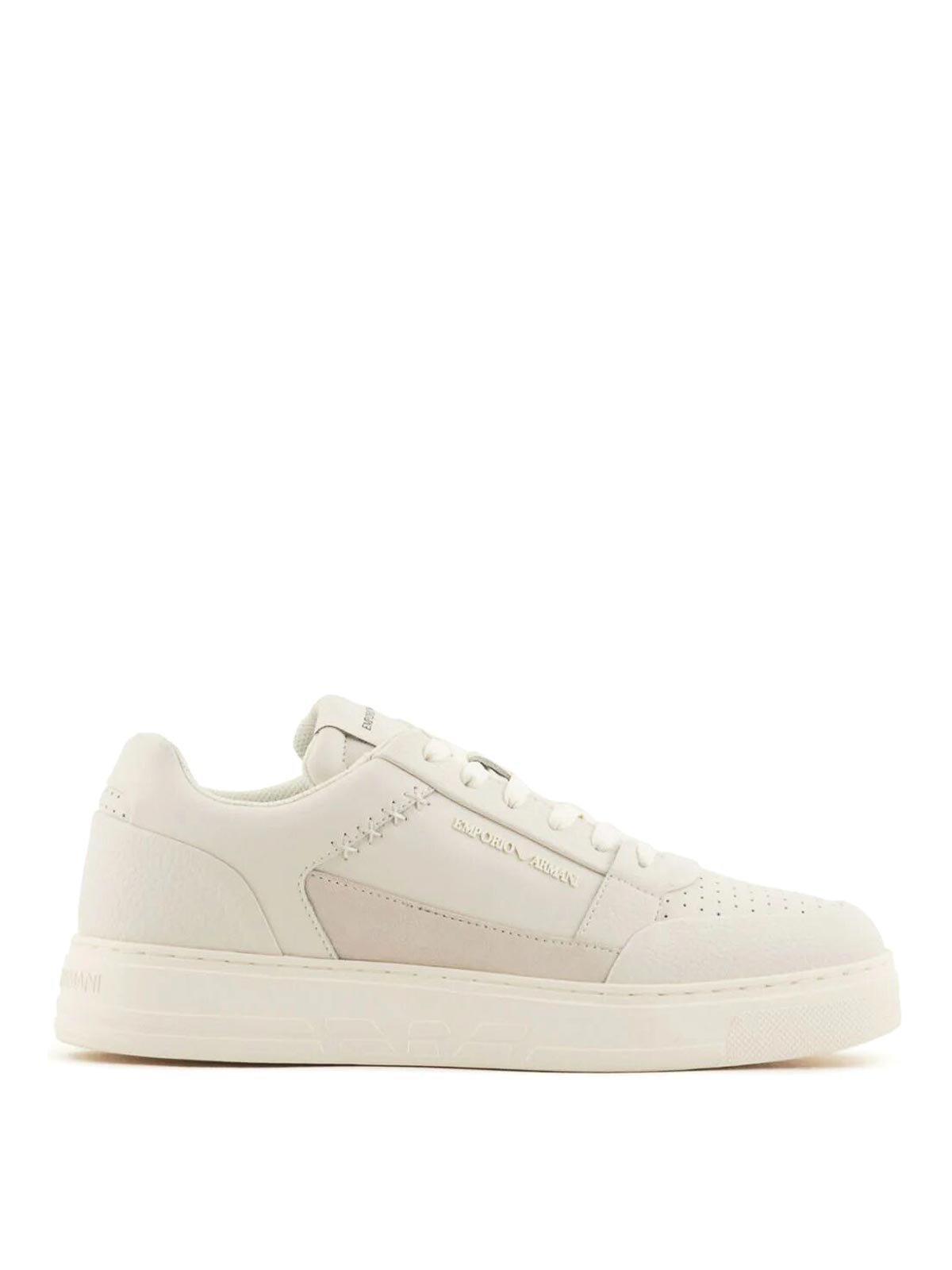 Shop Emporio Armani Suede Sneaker In White