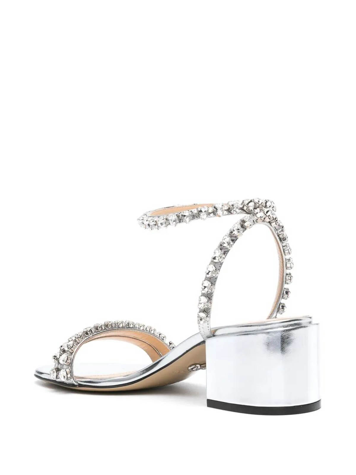 Shop Mach & Mach Audrey Crystal Round Toe Mirror Sandal In Metallic