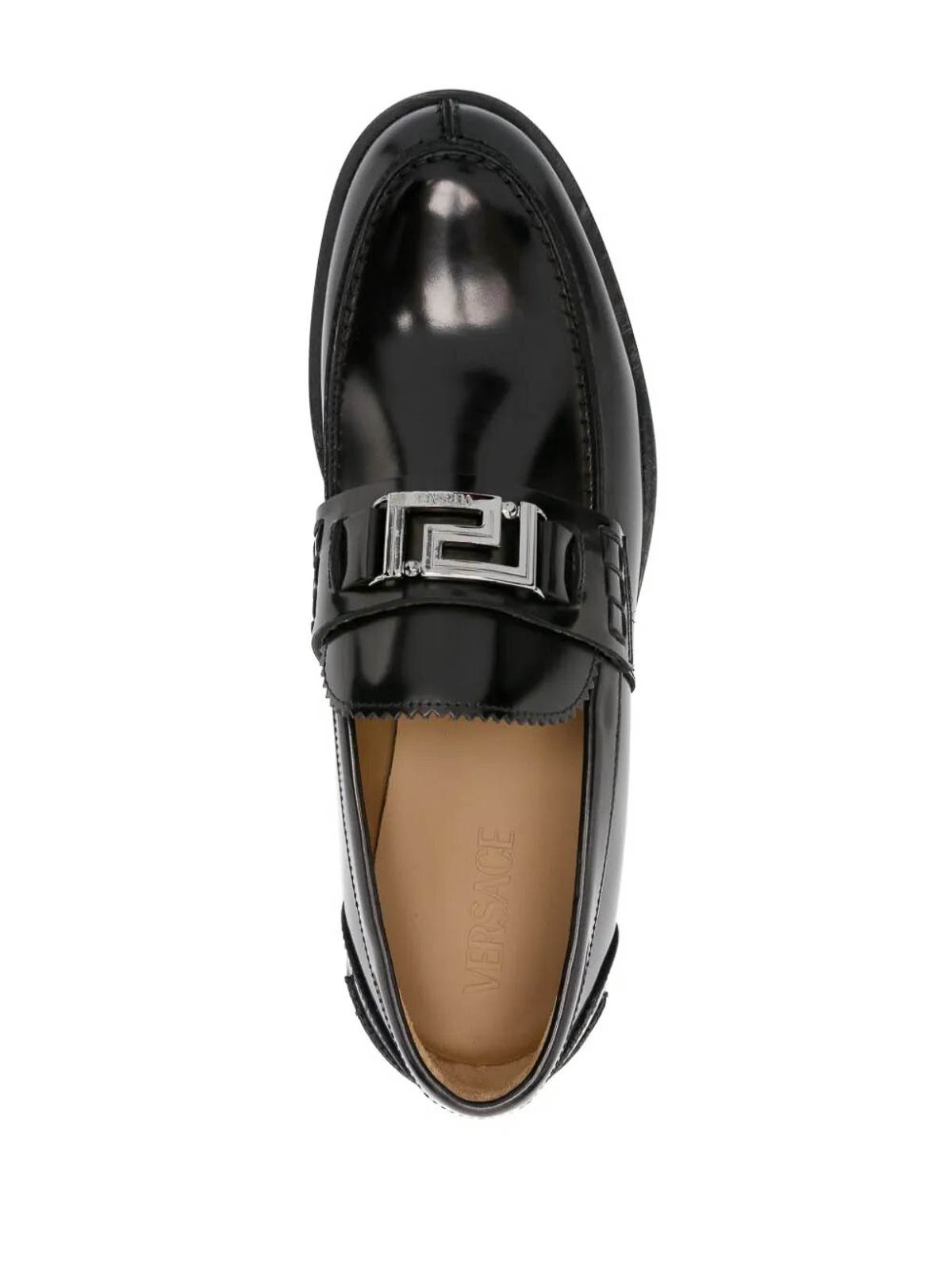 Shop Versace Calfskin Loafers In Black