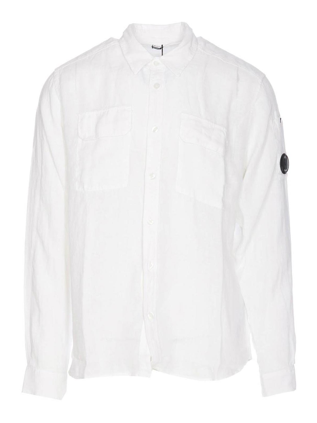Shop C.p. Company Logo Linen Shirt In White