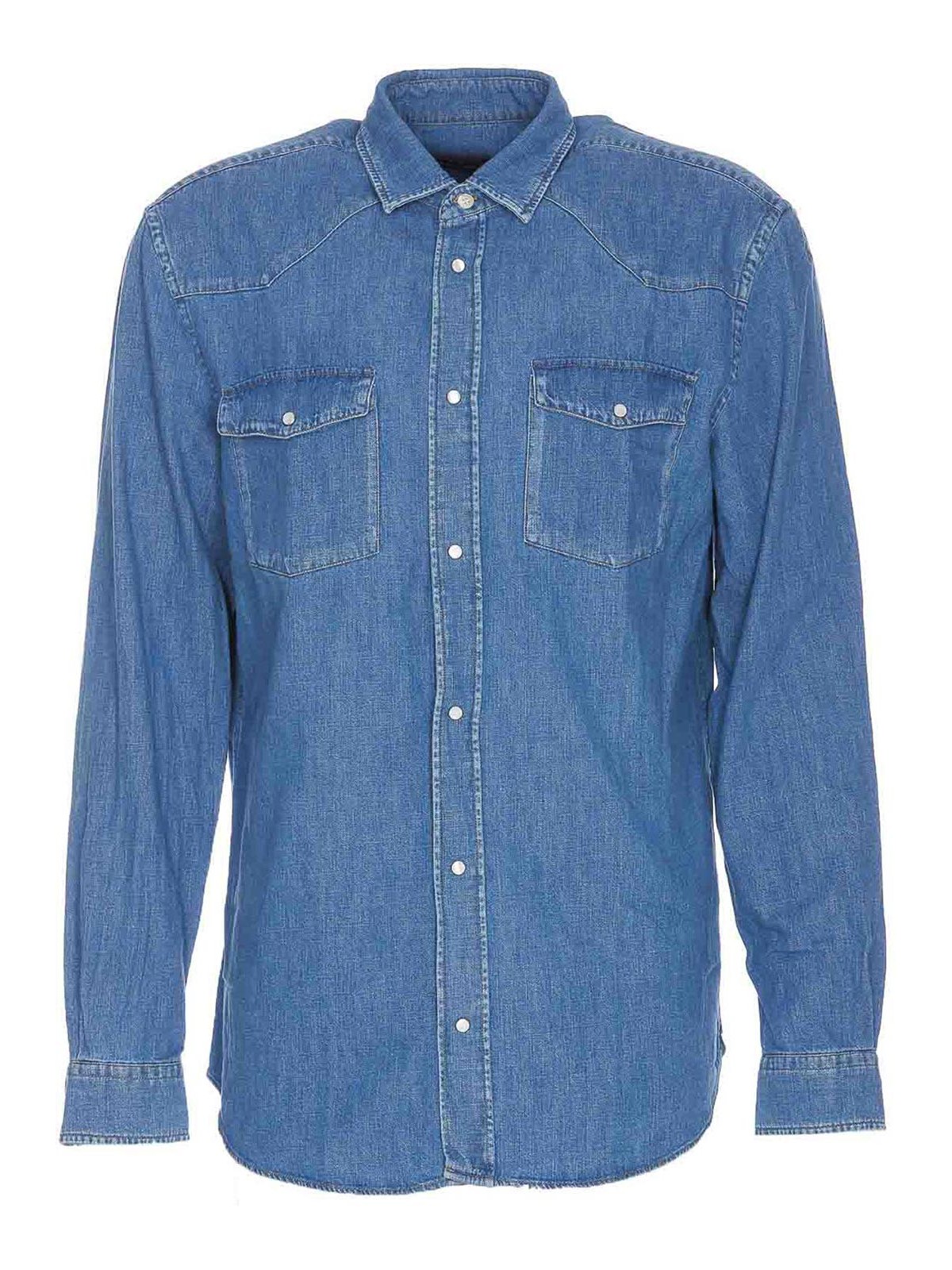 Shop Dondup Blue Denim Shirt Frontal Buttons