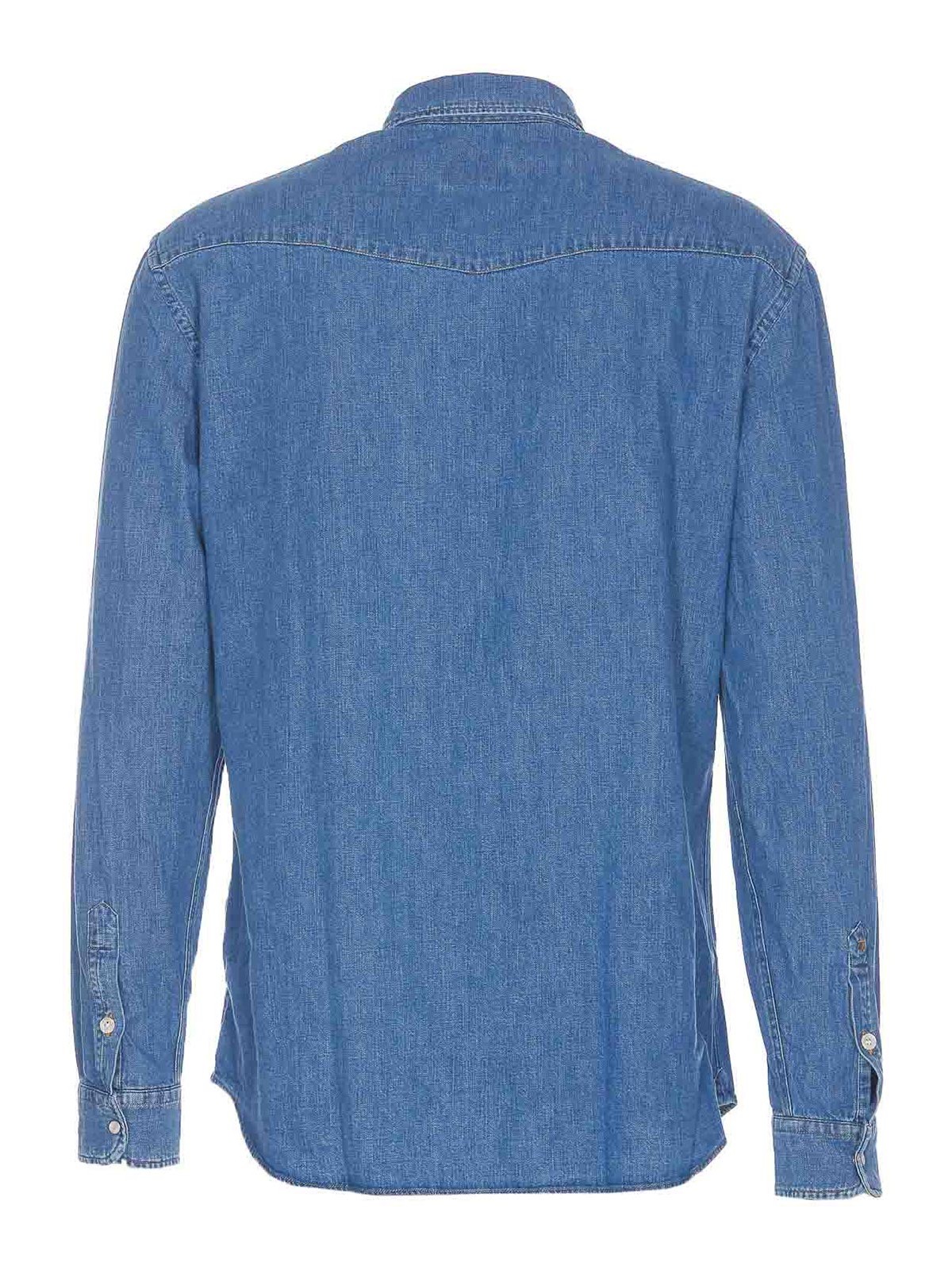 Shop Dondup Blue Denim Shirt Frontal Buttons
