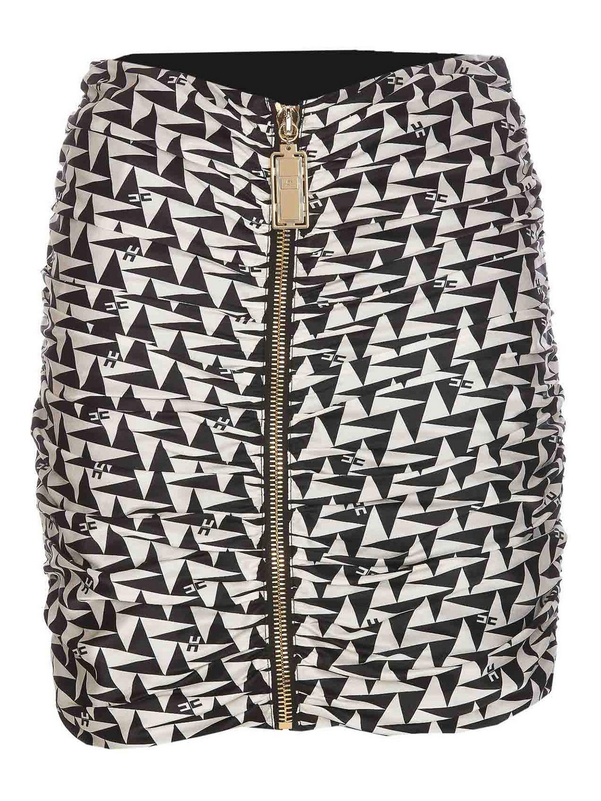 Elisabetta Franchi Graphic-print Satin Mini Skirt In Black
