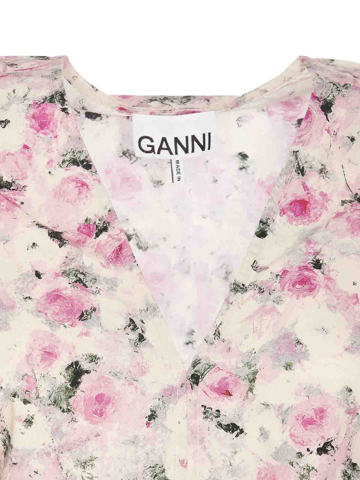 Shop Ganni Multicolor Shirt Lateral Zip V-neck In Multicolour