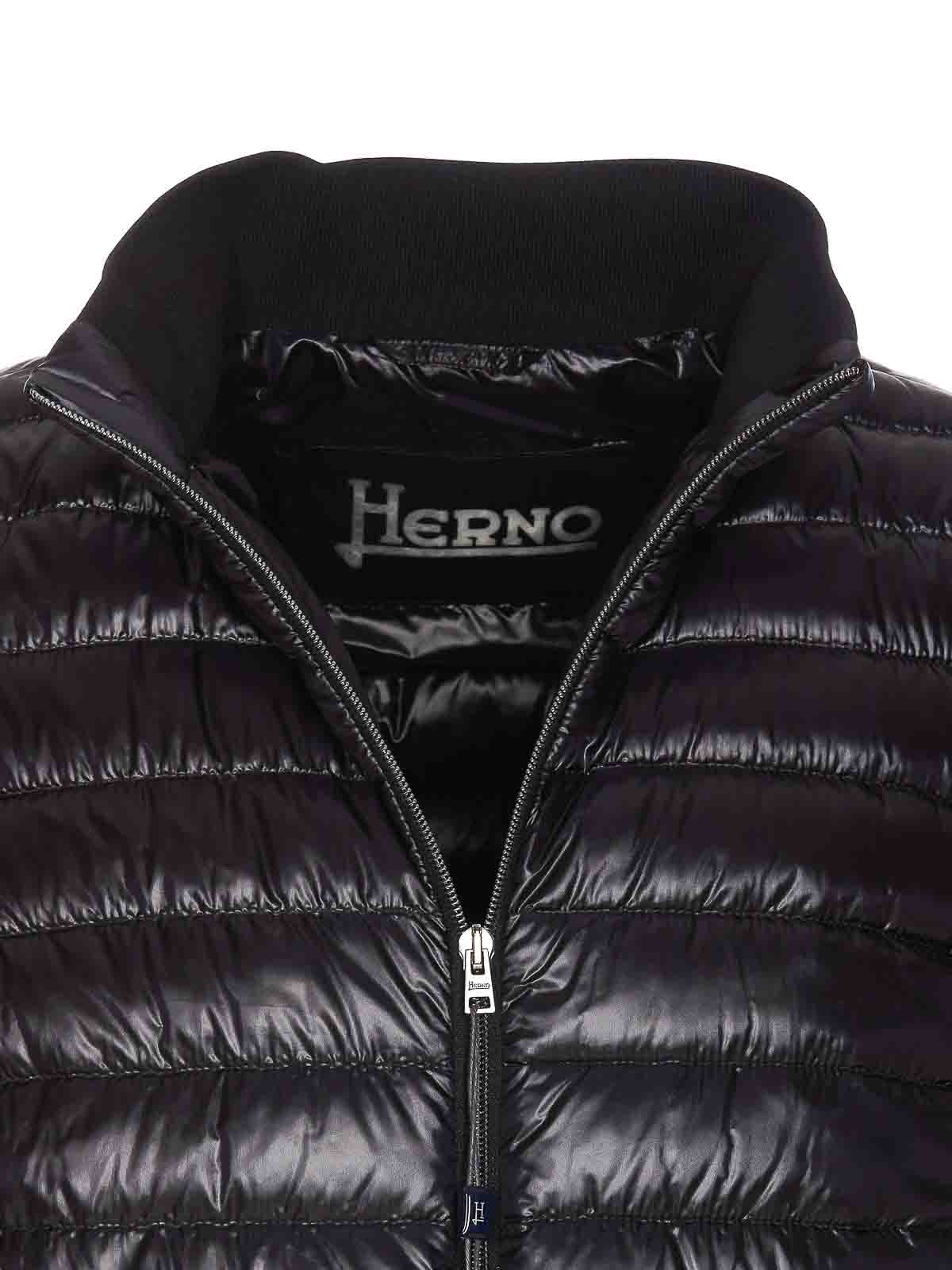 Shop Herno Black Bomber Jacket With Zip