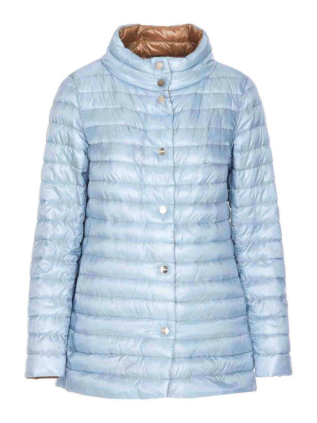 Herno Light Blue And Brown Down Jacket With Branded Buttons In Polyamide Woman In Blue