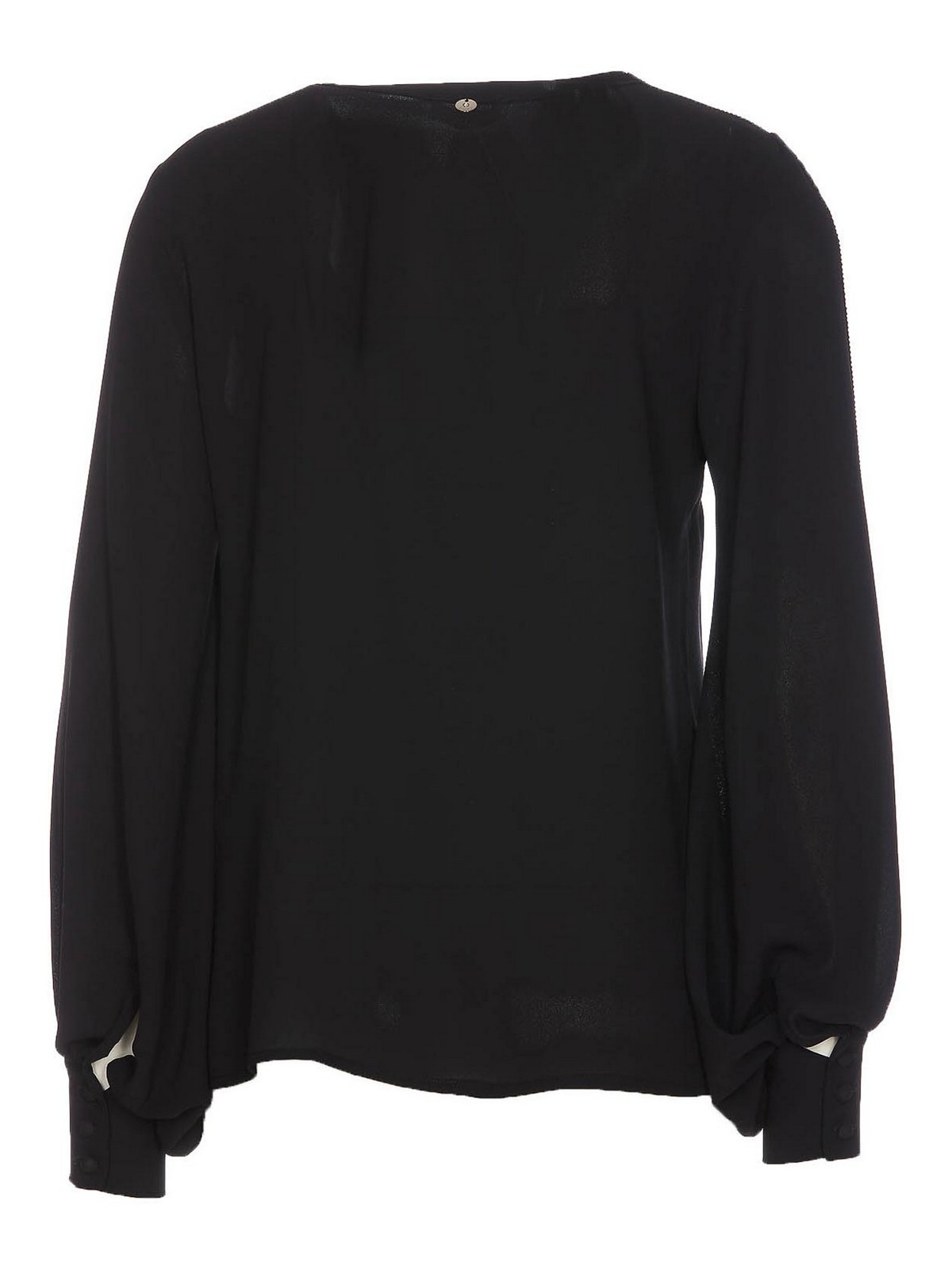 Shop Liu •jo Black Shirt Crewneck Frontal Laces