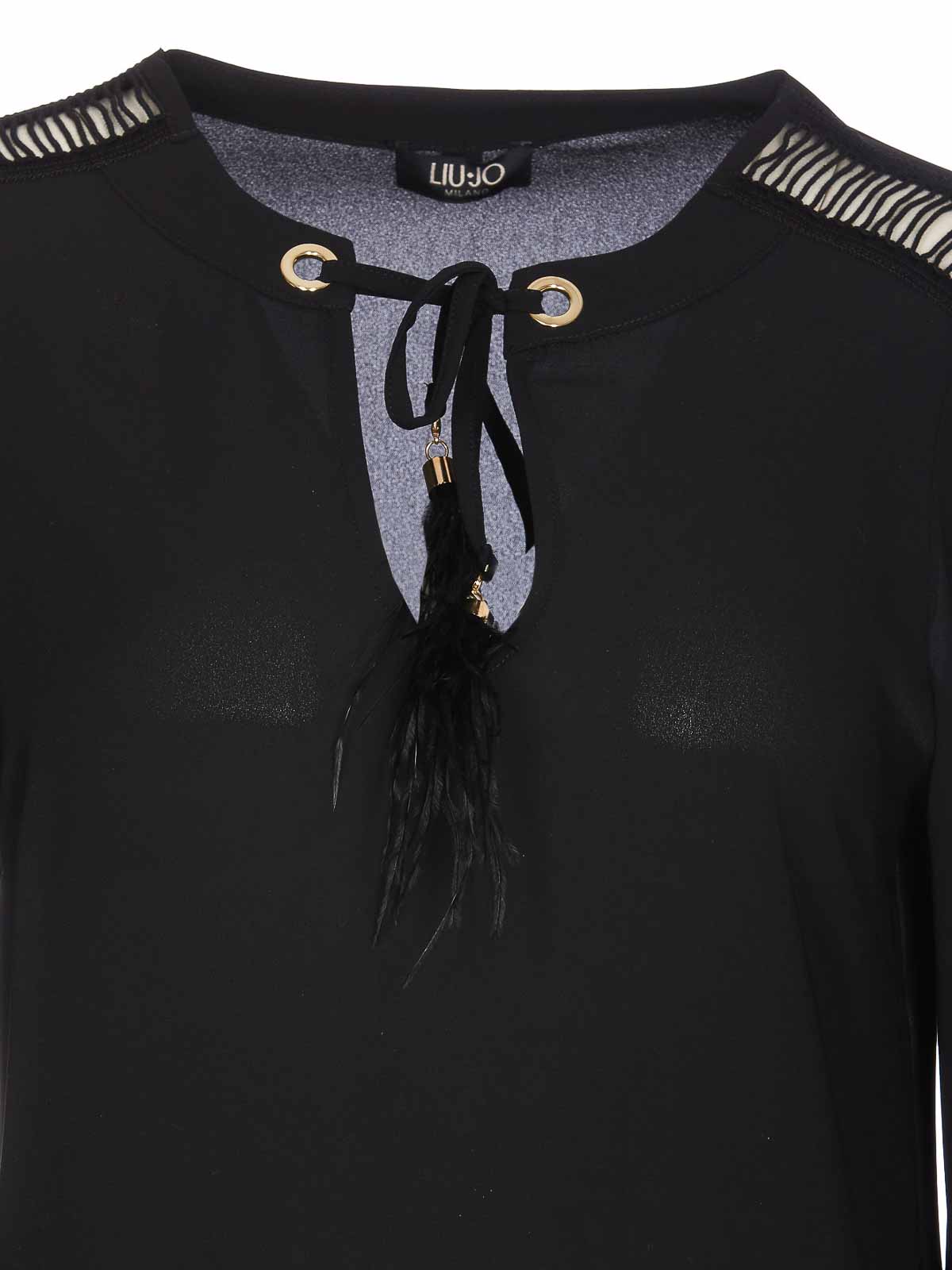 Shop Liu •jo Black Shirt Crewneck Frontal Laces