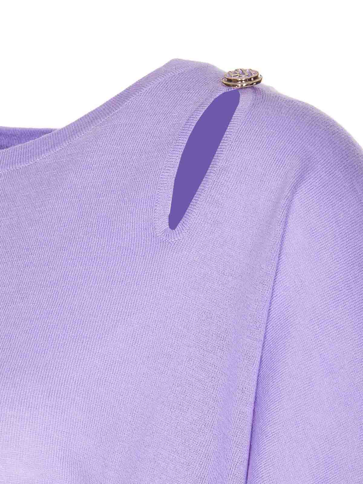 Shop Liu •jo Lilac Sweater Crewneck Golden Button In Purple