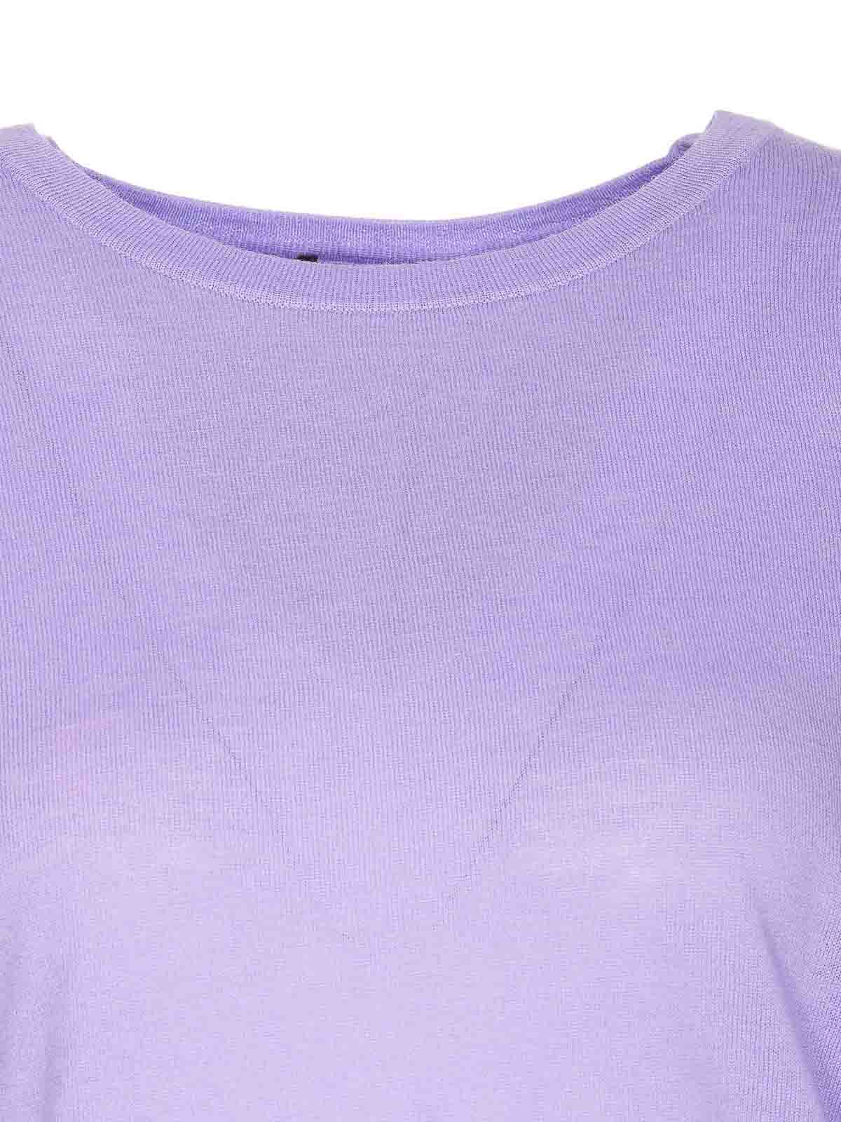 Shop Liu •jo Lilac Sweater Crewneck Golden Button In Purple