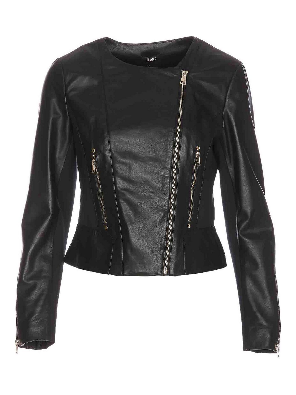 Liu •jo Zip-up Leather Jacket In Black