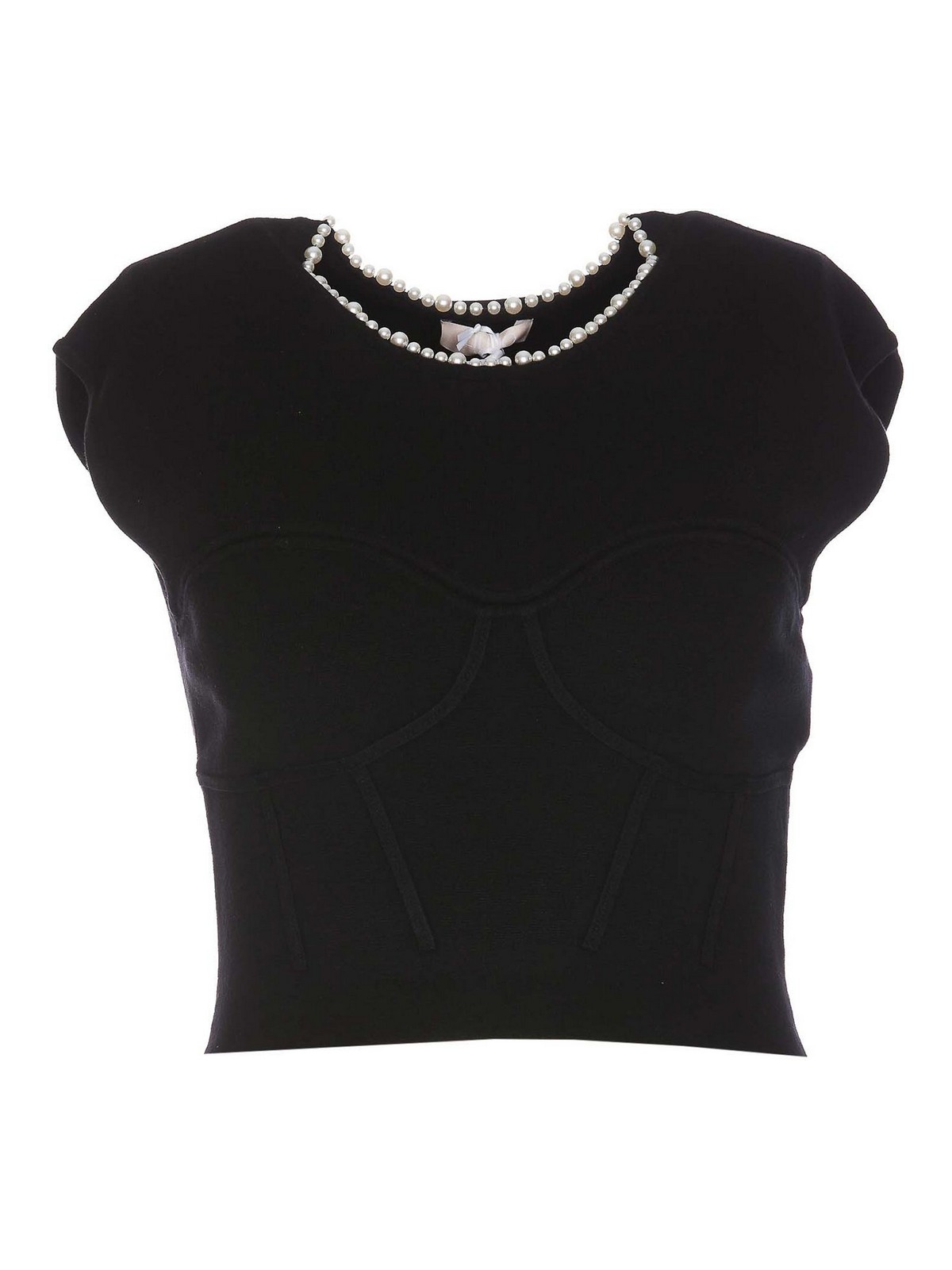 Shop Liu •jo Short Sleeves Sweater In Black