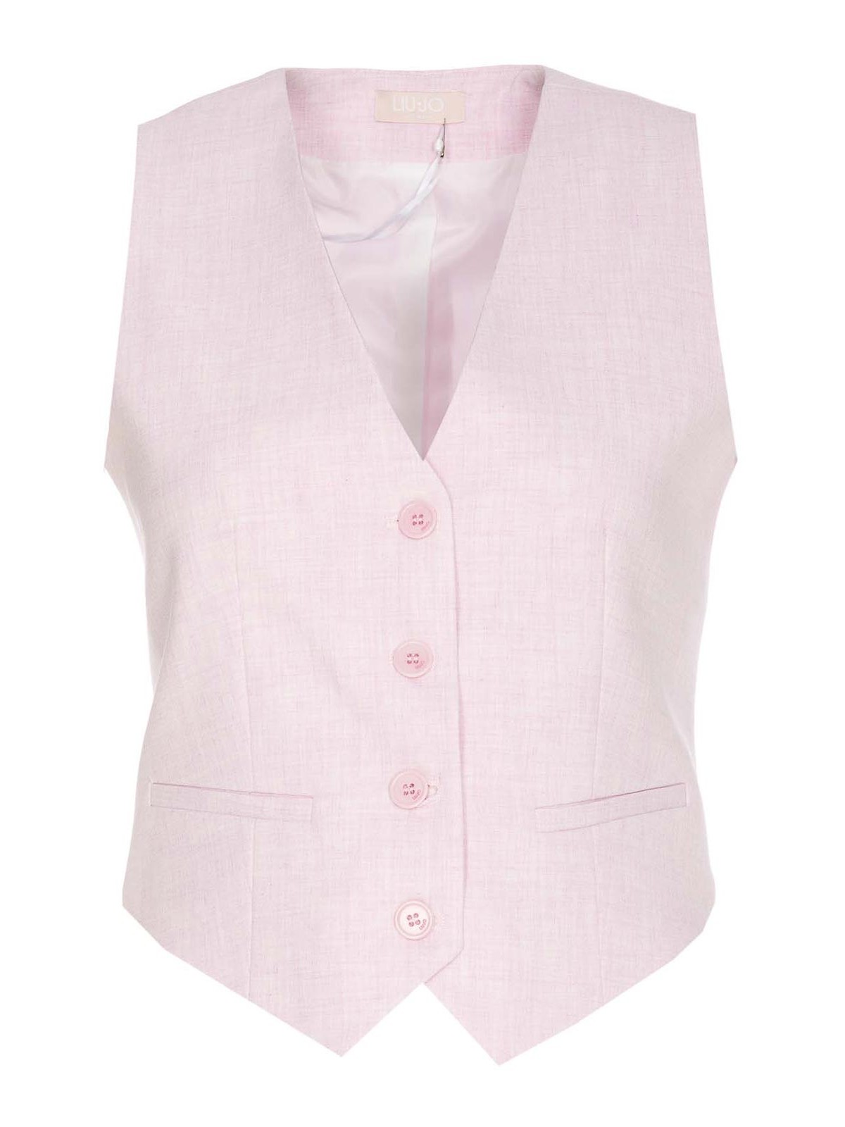 Shop Liu •jo Pink Check Vest Frontal Buttons Back In Nude & Neutrals