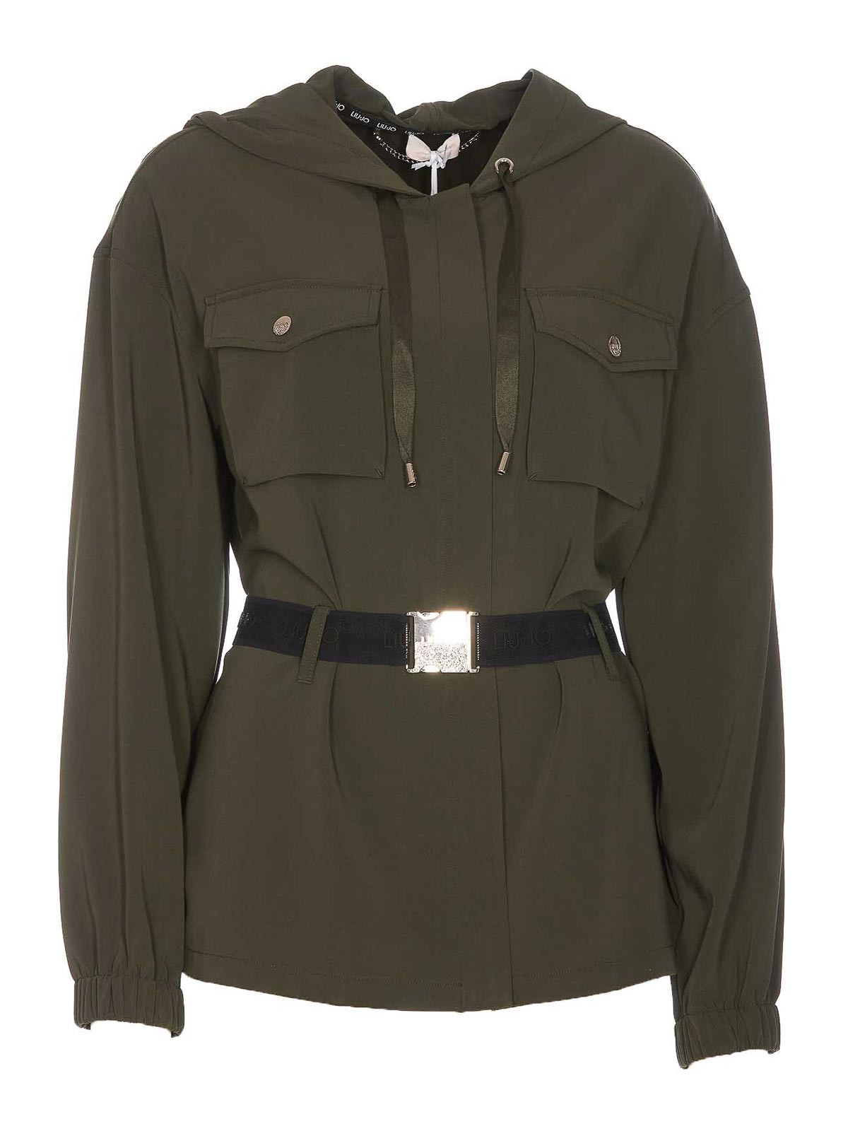 Shop Liu •jo Green Belted Jacket With Zip