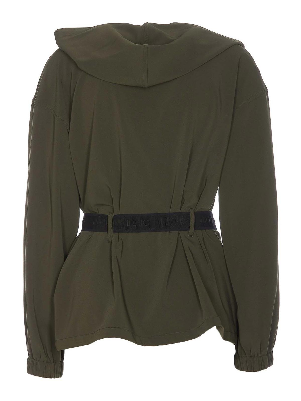 Shop Liu •jo Green Belted Jacket With Zip