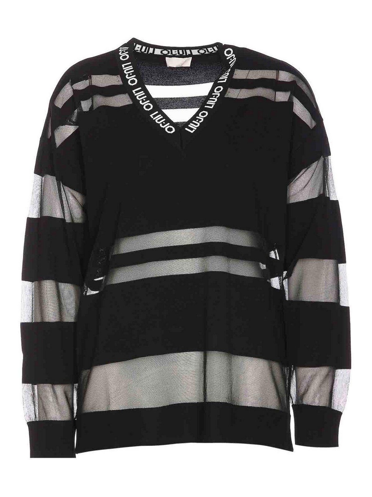 Shop Liu •jo Black Sweater Logo On Neck Crewneck