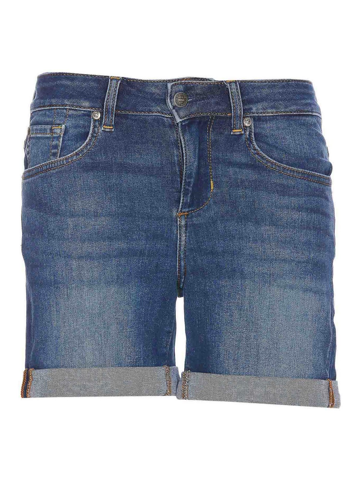 Shop Liu •jo Denim Shorts With Button And Zip In Blue