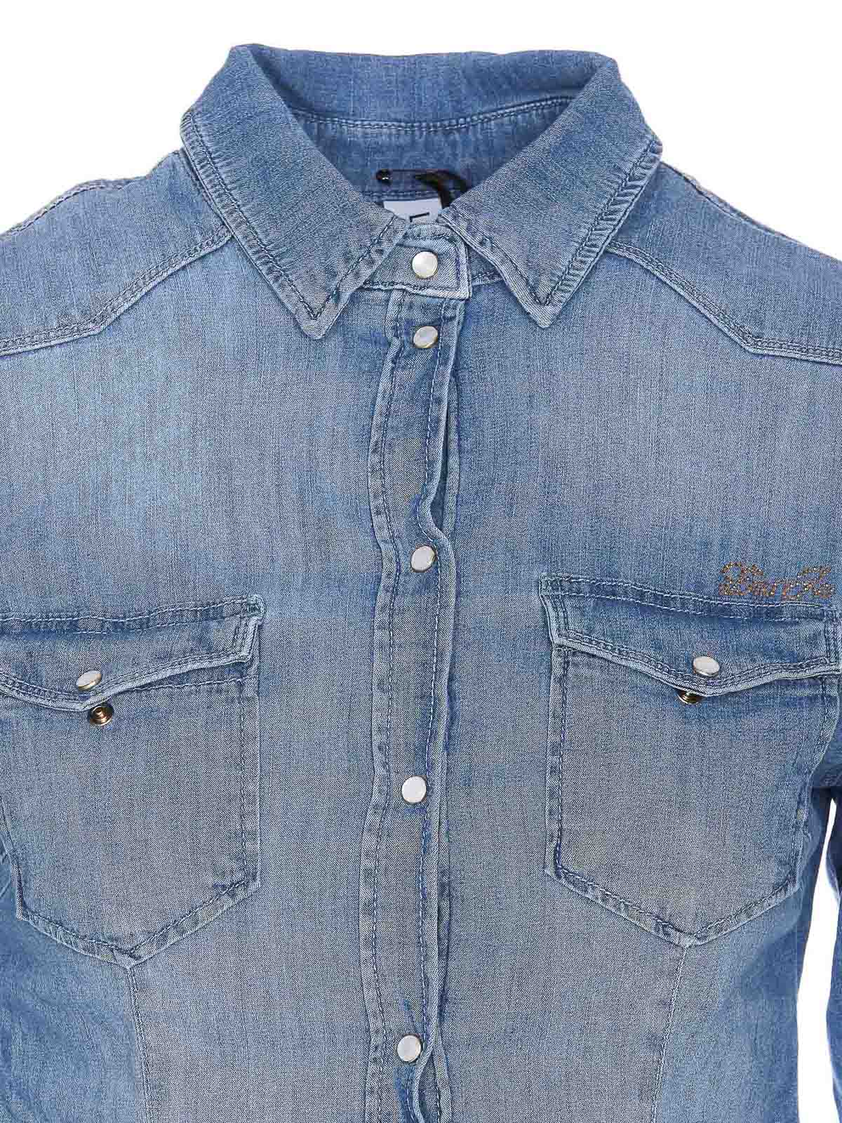 Shop Liu •jo Denim Shirt Frontal Logo With Buttons In Blue