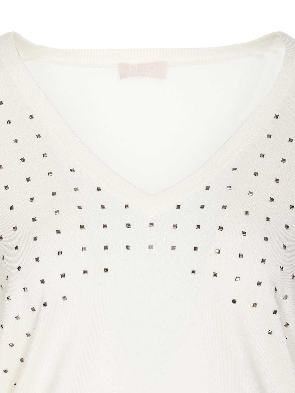 Shop Liu •jo White V-neck Sweater With Logo