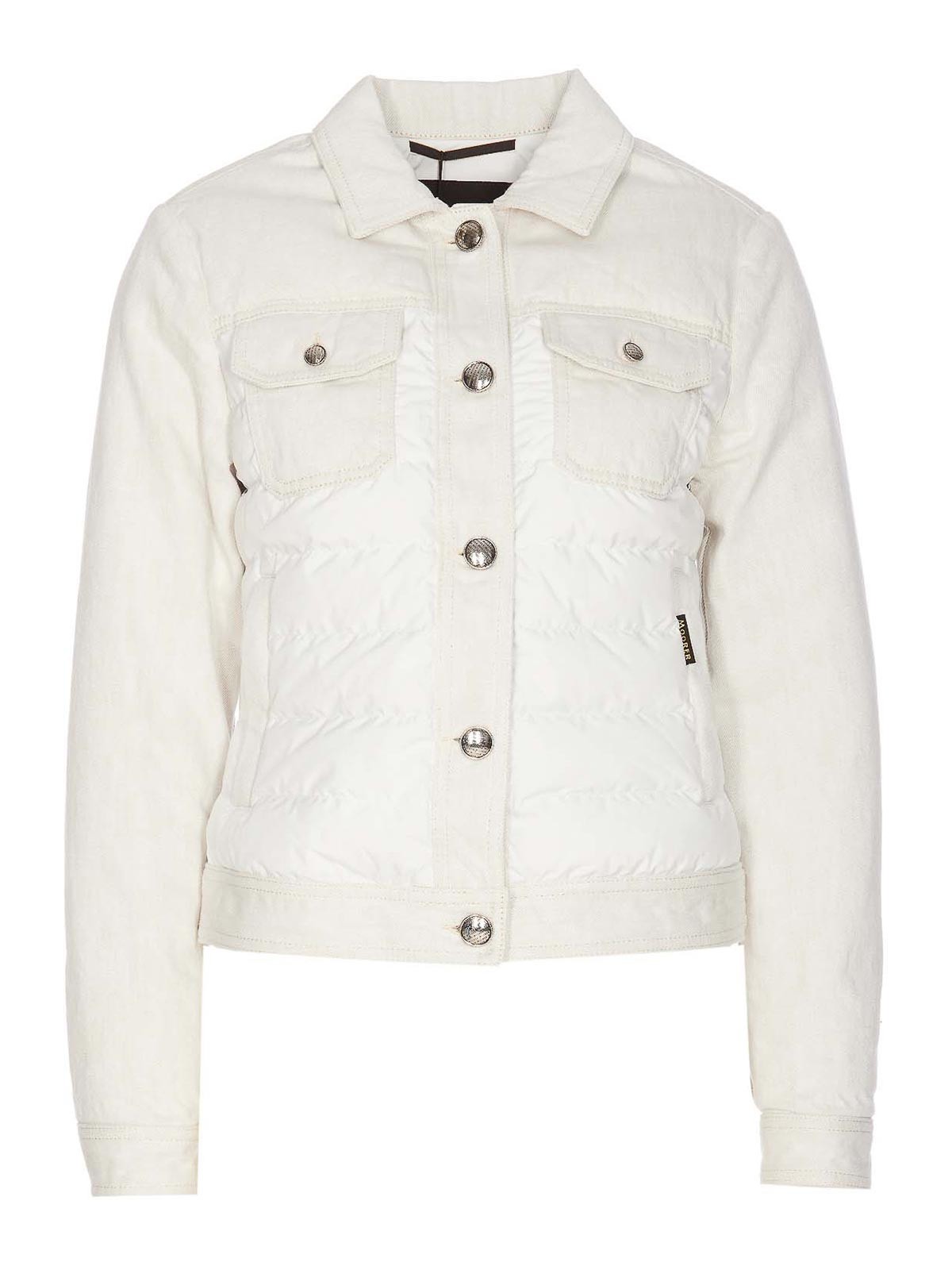 Shop Moorer White Petunia Denim Jacket With Buttons