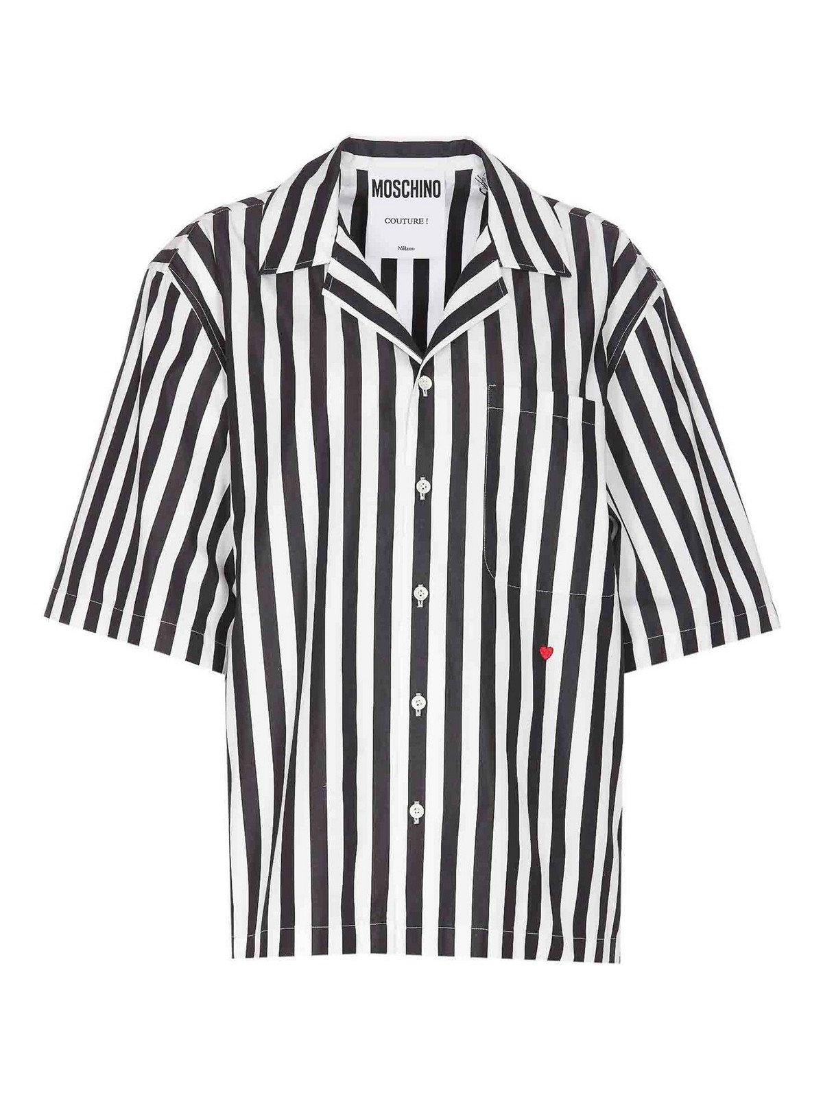Shop Moschino Black And White Heart Striped Shirt