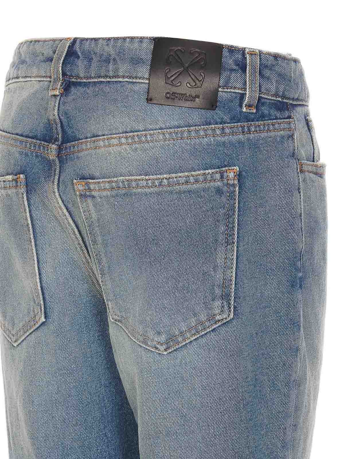 Shop Off-white Denim Trousers Blue Logo Zip