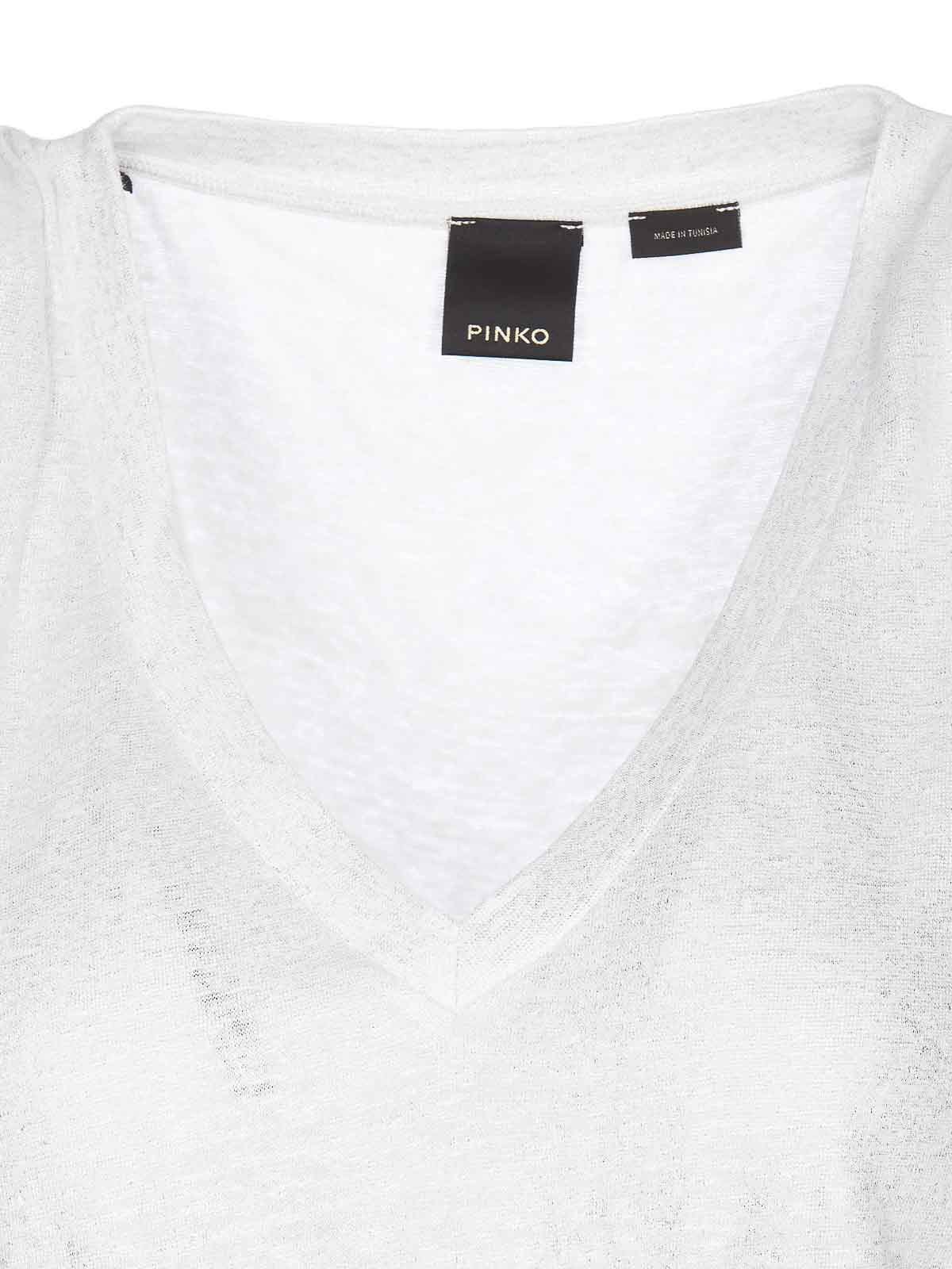 Shop Pinko Mani T-shirt V Neck Rouches On Sleeves In White