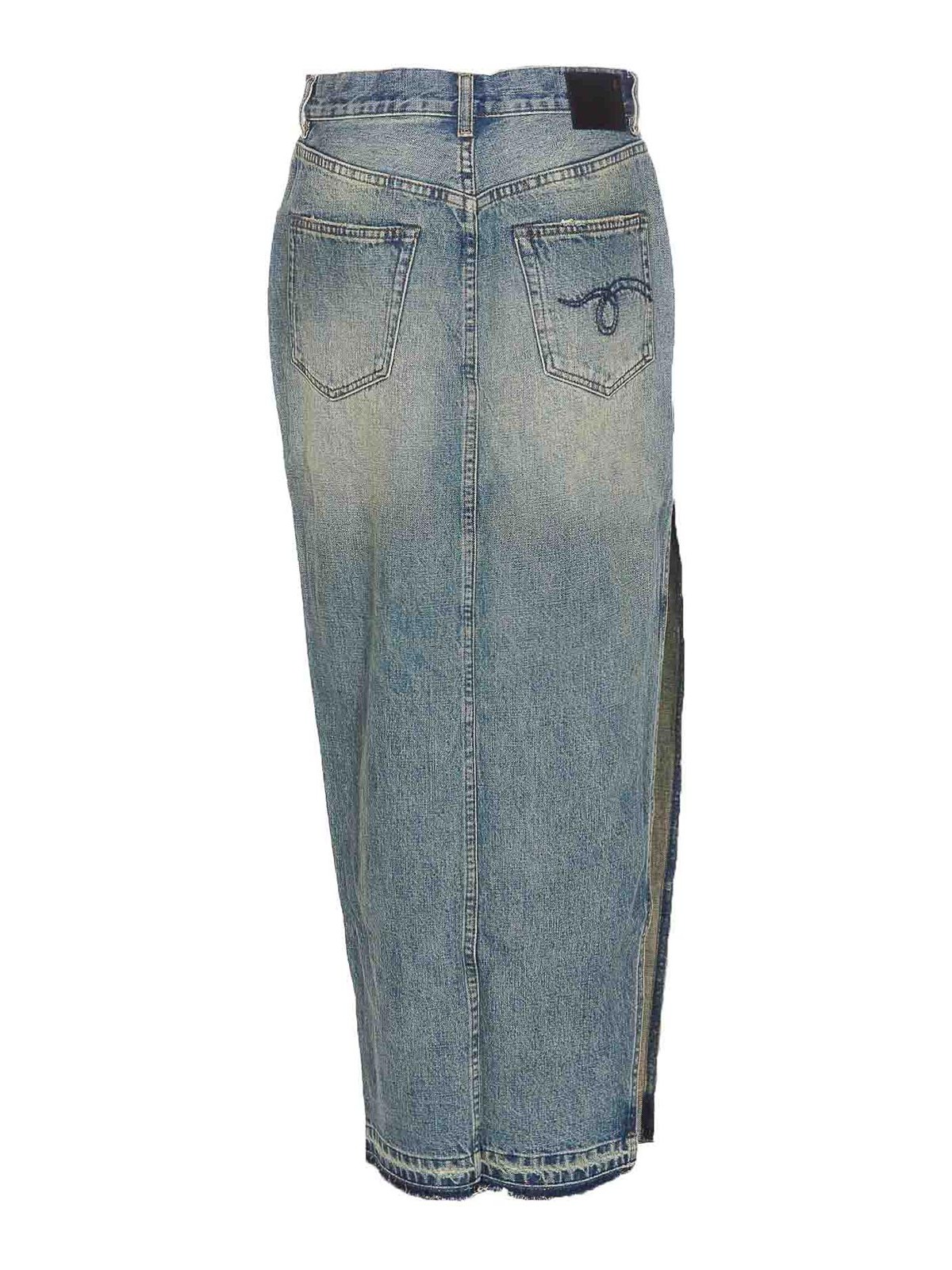 Shop R13 Denim Devon Side Slit Skirt In Blue