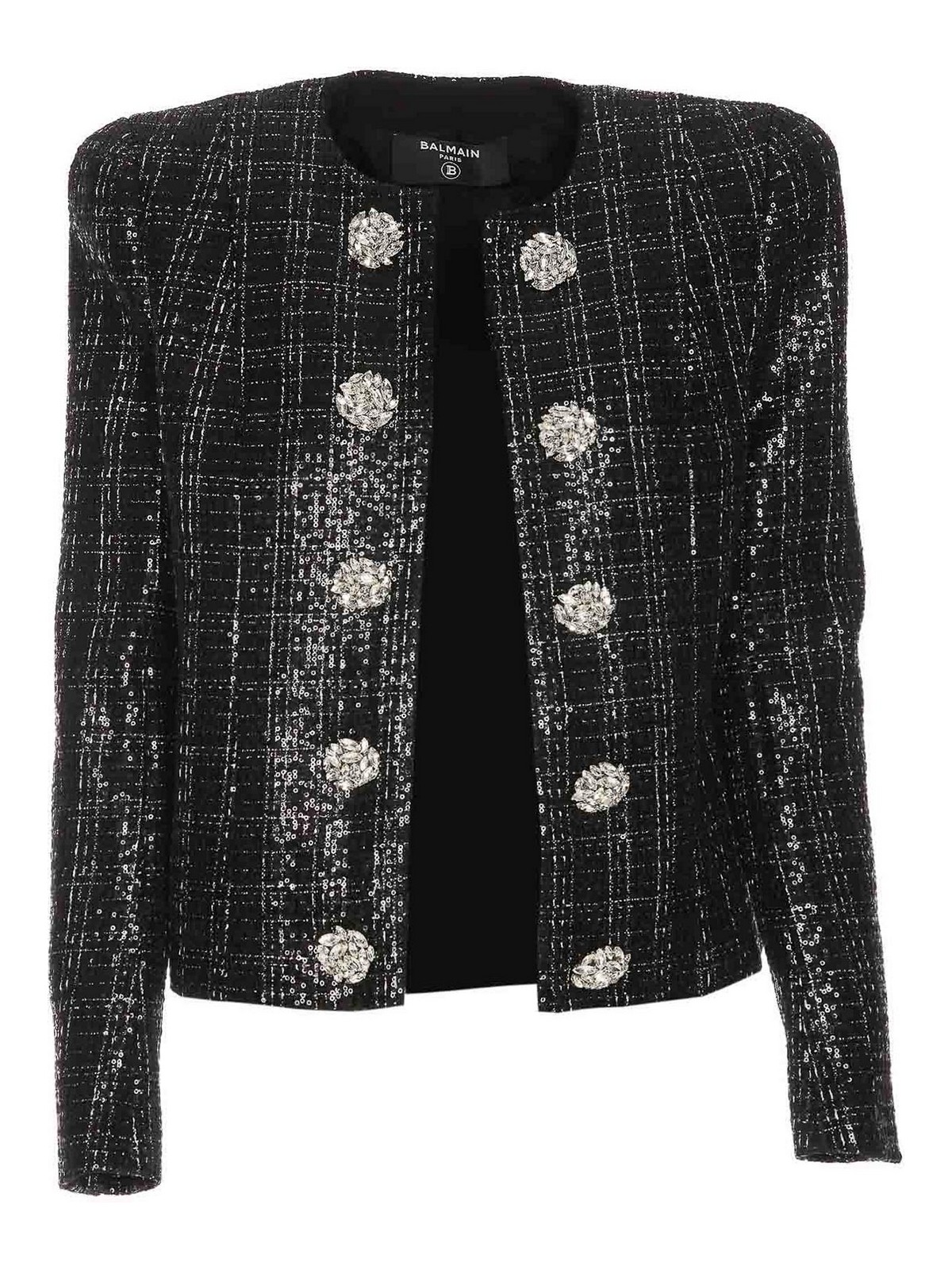 Balmain Sequin-embellished Tweed Jacket In Black