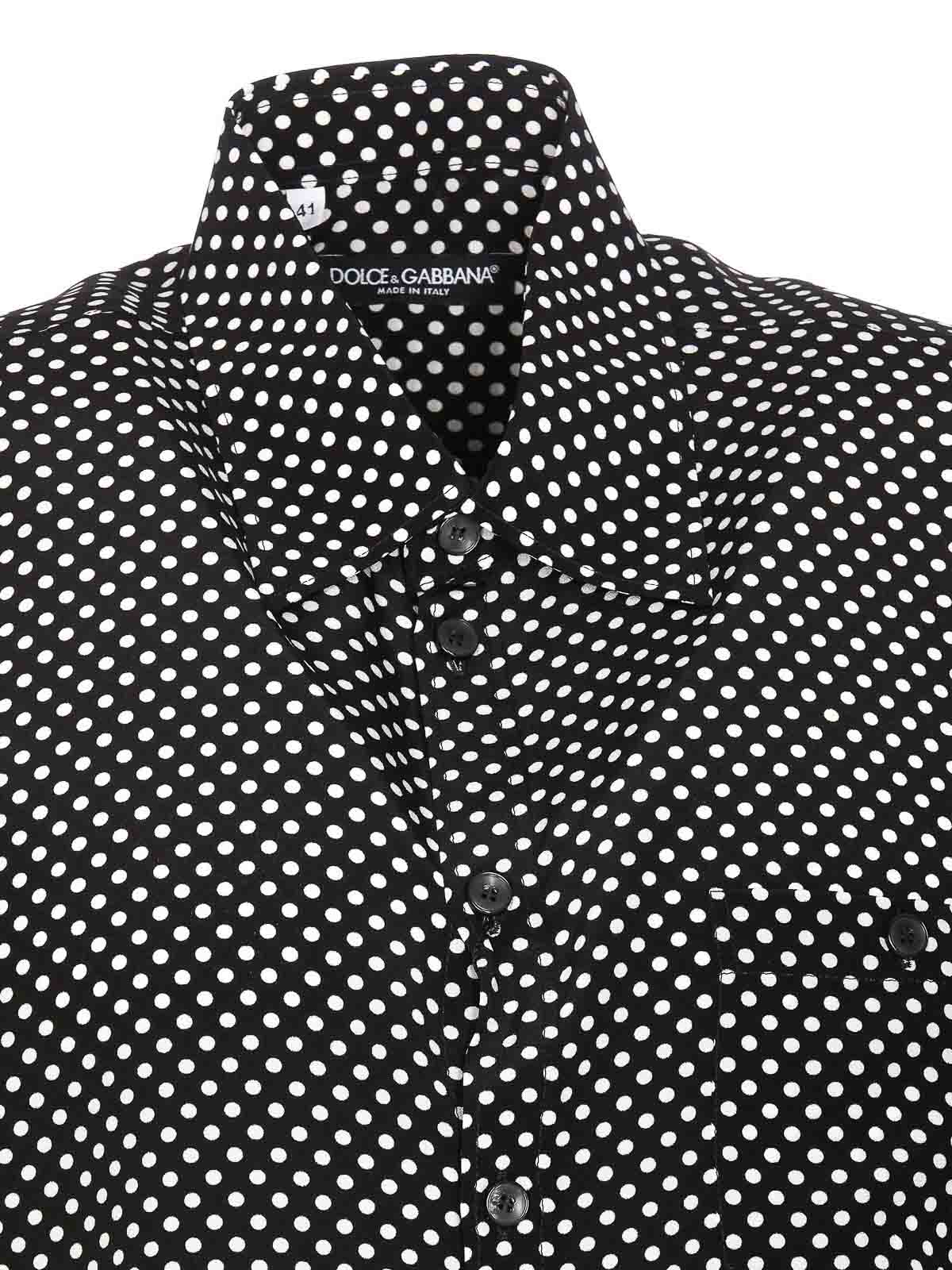 Shop Dolce & Gabbana Black And White Shirt With Polka Dots In Grey
