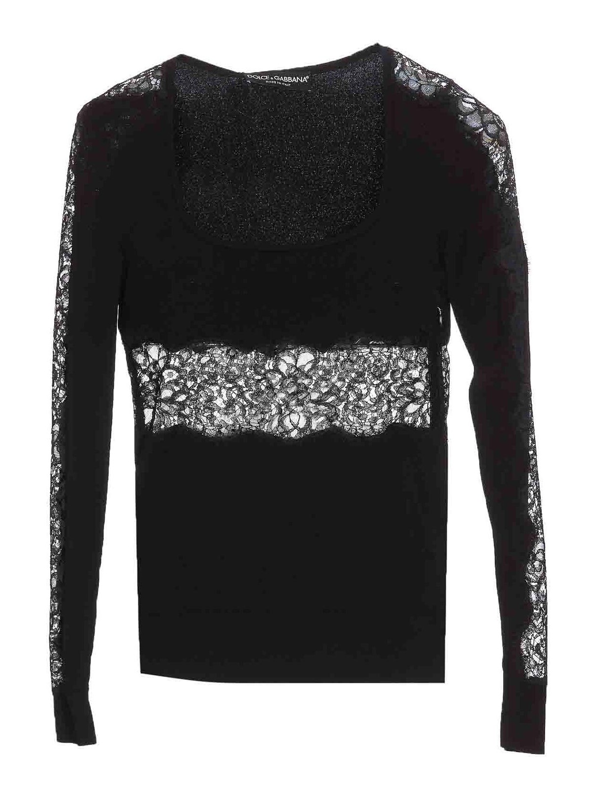 Shop Dolce & Gabbana Black Pullover Crewneck Lace