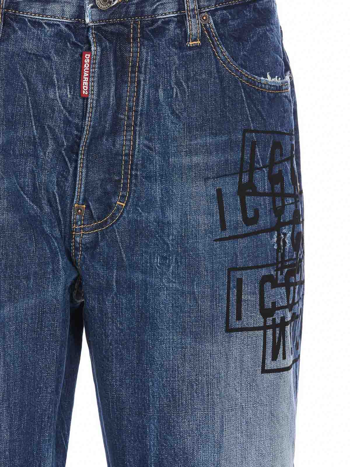 Shop Dsquared2 Denim Bro Jeans Buttons Print Patch In Blue