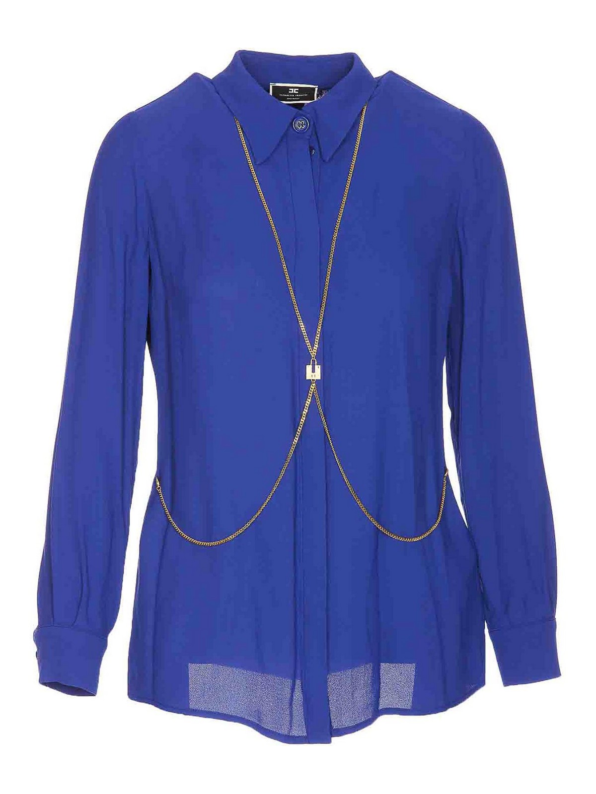 Elisabetta Franchi Body-chain Detail Long-sleeved Shirt In Blue