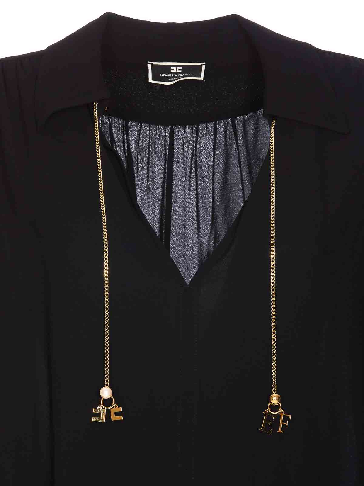 Shop Elisabetta Franchi Black Shirt Regular Collar Golden Chain