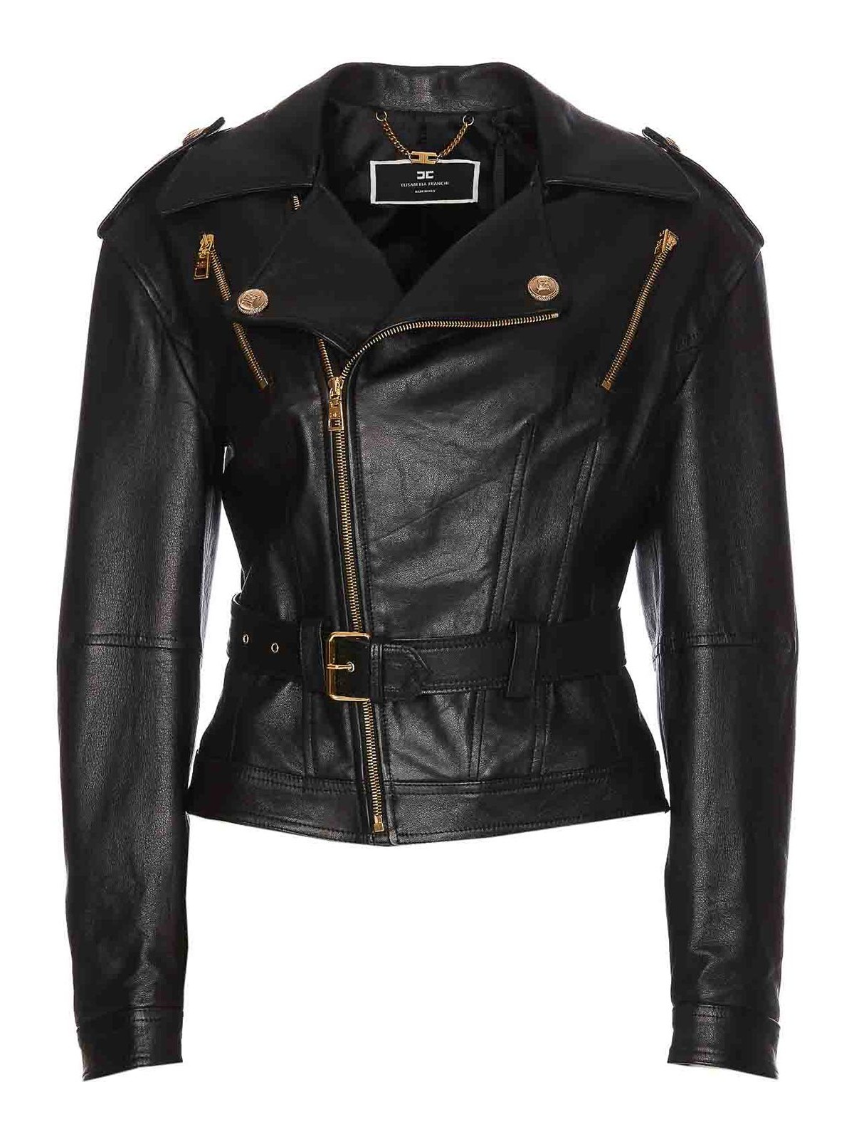 Elisabetta Franchi Jacket With Frontal Zip And Belt In Black
