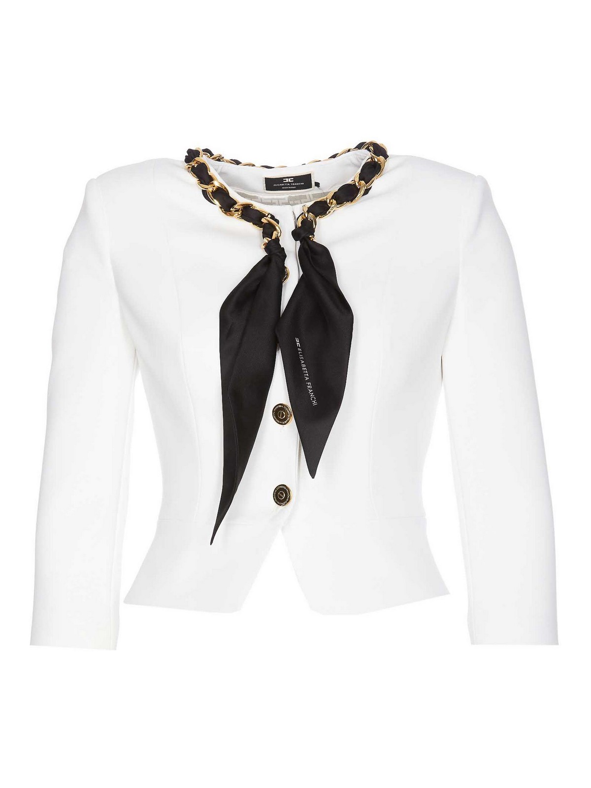 Shop Elisabetta Franchi White Jacket Button Logo Chain