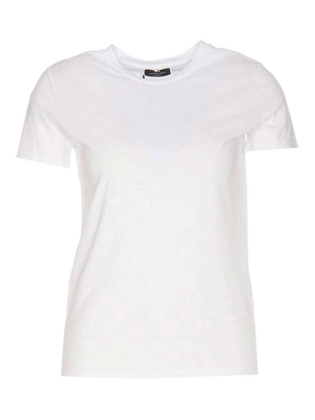 Elisabetta Franchi White Logo Tee Round Neck Tone On