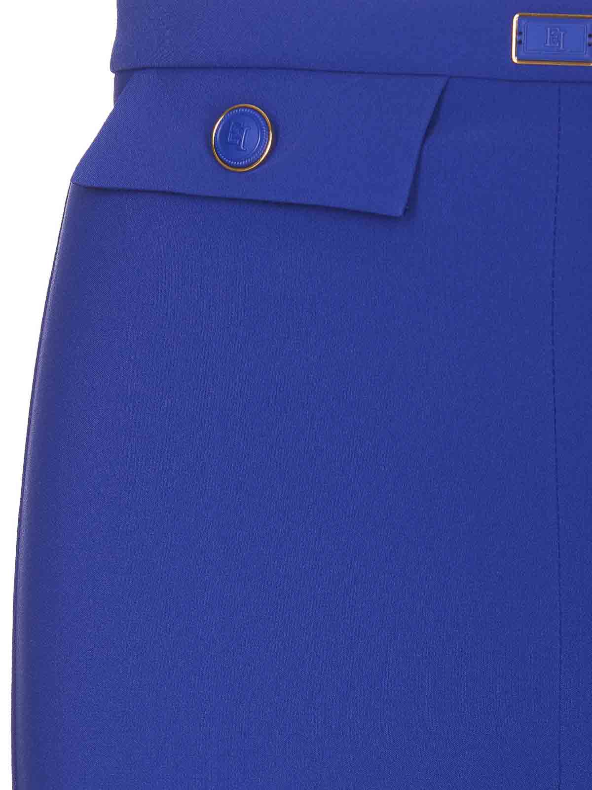 Shop Elisabetta Franchi Blue Pants Lateral Zip Plaque Logo